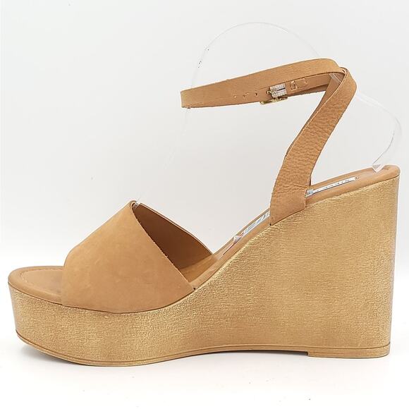 Steve Madden Women Strappy Wooden Wedge Sandals Welsh Size US 9.5 Camel Nubuck - Picture 3 of 6